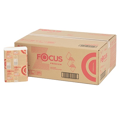 Полотенца бумажные в листах 24х21.5см Focus Premium 2х слойные, Z сложение, H2, 200 шт. 5069902 (х1/20) [упаковка]